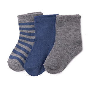 HelloBaby 3lü Soket Çorap, Mavi, 0-6 Ay