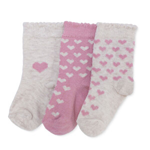 HelloBaby 3lü Sok, Pembe Baskılı, 0-6 Ay