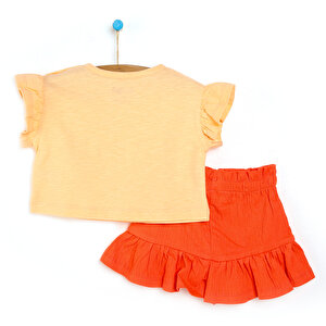 Hello Berry Kız Bebek Kolları Modelli Tshirt-  Fırfırlı Şort