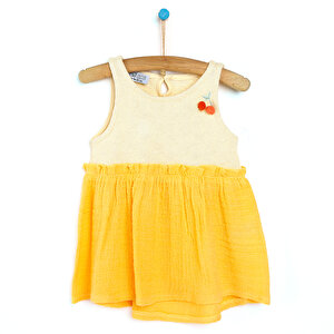 Hello Berry Kız Bebek Modelli Kolsuz Dokuma Elbise
