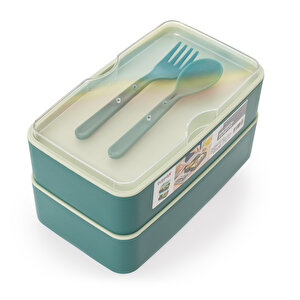 Pratik yemek ve saklama kabı seti-Dörtgen Su Yeşili