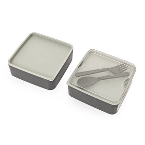 Pratik yemek ve saklama kabı seti / Kare Antrasit Gri