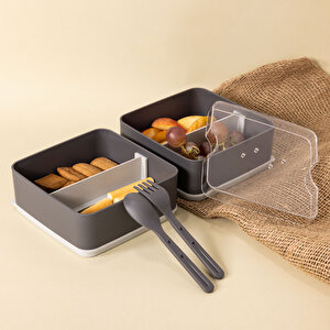 Pratik yemek ve saklama kabı seti / Kare Antrasit Gri