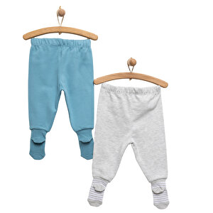 Erkek Bebek 2'li Çoraplı Pantolon İnterlok  Çoraplı Paça