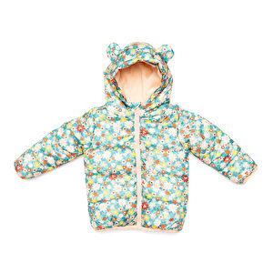 Basic Çiçek Baskılı Kulaklı Kapüşonlu Mont Kız Bebek Basic Çiçek Baskılı Kulaklı Kapüşonlu Mont Kız Bebek