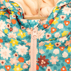 Basic Çiçek Baskılı Kulaklı Kapüşonlu Mont Kız Bebek Basic Çiçek Baskılı Kulaklı Kapüşonlu Mont Kız Bebek