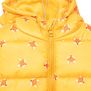 Basic Tilki Desenli Kulaklı Kapüşonlu Mont Erkek Bebek