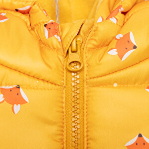 Basic Tilki Desenli Kulaklı Kapüşonlu Mont Erkek Bebek