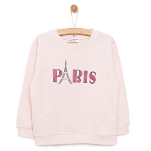 Basic Az Şardonlu Paris Desenli Sweatshirt Kız Bebek