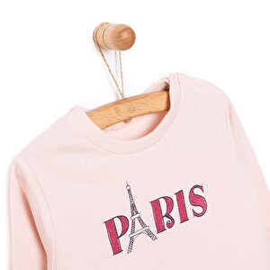 Basic Az Şardonlu Paris Desenli Sweatshirt Kız Bebek