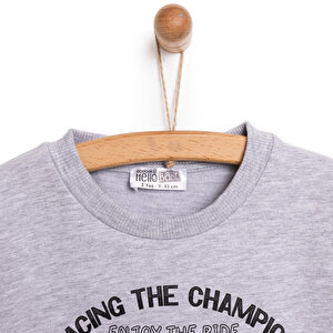 Erkek Bebek Sweatshirt Şardonlu Araba Baskılı Bisiklet Yaka Uzun Kol Gri Melanj Erkek Bebek Sweatshirt Şardonlu Araba Baskılı Bisiklet Yaka Uzun Kol Gri Melanj