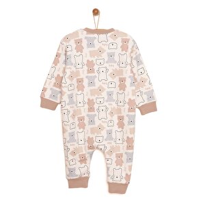 Unisex Uyku Tulum İnterlok Ayı Desen Fermuarlı 1 Tog Uzun Kol Bej