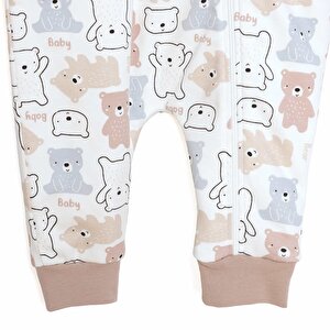 Unisex Uyku Tulum İnterlok Ayı Desen Fermuarlı 1 Tog Uzun Kol Bej