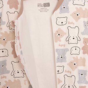 Unisex Uyku Tulum İnterlok Ayı Desen Fermuarlı 1 Tog Uzun Kol Bej