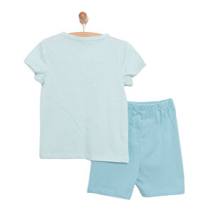 Erkek Bebek  Kısa Kol Şortlu Pijama Takımı Zürafa Desen Bisiklet Yaka Açık Yeşil