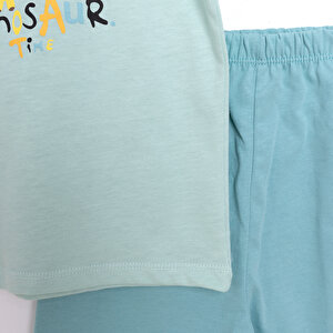 Erkek Bebek  Kısa Kol Şortlu Pijama Takımı Zürafa Desen Bisiklet Yaka Açık Yeşil