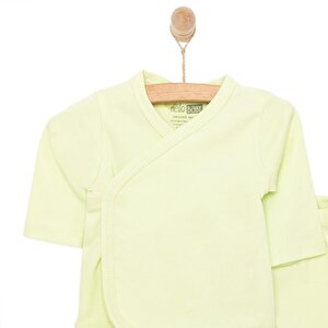 Unisex Bebek Yenidoğan Zıbın Şapka Patikli Alt %100 Pamuk Çıtçıtlı V Yaka Uzun Kol Yeşil