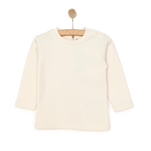 Unisex Bebek Tişört İnterlok Çıtçıtlı Bisiklet Yaka Uzun Kol Beyaz