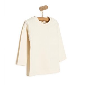 Unisex Bebek Tişört İnterlok Çıtçıtlı Bisiklet Yaka Uzun Kol Beyaz