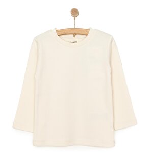 Unisex Bebek Tişört İnterlok Çıtçıtlı Bisiklet Yaka Uzun Kol Beyaz