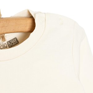 Unisex Bebek Tişört İnterlok Çıtçıtlı Bisiklet Yaka Uzun Kol Beyaz
