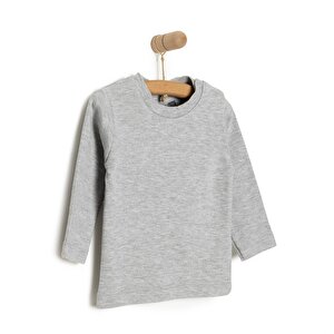 Unisex Bebek Tişört İnterlok Çıtçıtlı Bisiklet Yaka Uzun Kol Beyaz