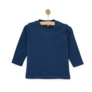 Erkek Bebek Tişört Çıtçıtlı Bisiklet Yaka Uzun Kol Lacivert