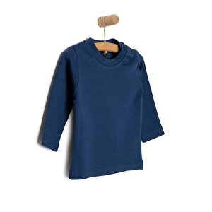 Erkek Bebek Tişört Çıtçıtlı Bisiklet Yaka Uzun Kol Lacivert