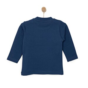 Erkek Bebek Tişört Çıtçıtlı Bisiklet Yaka Uzun Kol Lacivert