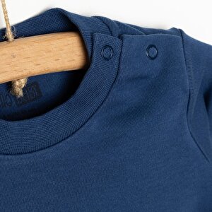 Erkek Bebek Tişört Çıtçıtlı Bisiklet Yaka Uzun Kol Lacivert