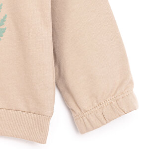 Erkek Bebek Sweatshirt Ayı Desenli Forest Camp Bisiklet Yaka Uzun Kol Kahverengi