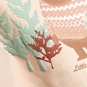 Erkek Bebek Sweatshirt Ayı Desenli Forest Camp Bisiklet Yaka Uzun Kol Kahverengi