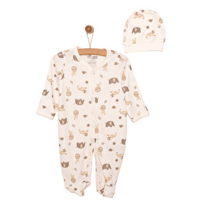 Yenidoğan Hayvanlar Baskılı Erkek Tulum-Şapka Erkek Bebek Yenidoğan Hayvanlar Baskılı Erkek Tulum-Şapka Erkek Bebek