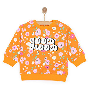 Kız Bebek Sweatshirt Çiçek Desenli Şardonlu Çıtçıtlı Bisiklet Yaka Uzun Kol Desenli