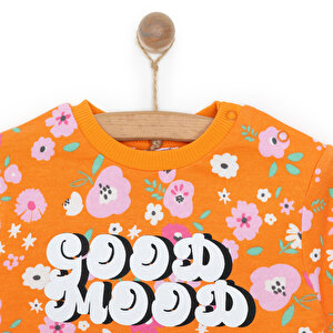 Kız Bebek Sweatshirt Çiçek Desenli Şardonlu Çıtçıtlı Bisiklet Yaka Uzun Kol Desenli