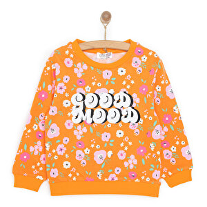 Kız Bebek Sweatshirt Çiçek Desenli Şardonlu Çıtçıtlı Bisiklet Yaka Uzun Kol Desenli