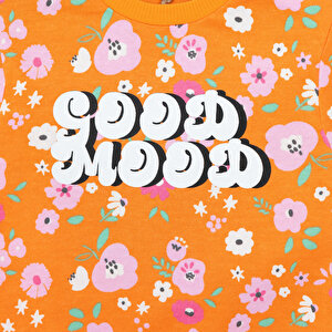 Kız Bebek Sweatshirt Çiçek Desenli Şardonlu Çıtçıtlı Bisiklet Yaka Uzun Kol Desenli