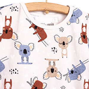Erkek Kısa Kol Koala Desenli Bisiklet Yaka Pijama Takımı