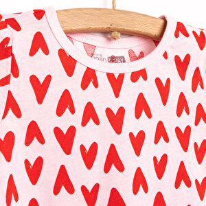 Kısa Kol Kalp Desenli Bisiklet Yaka Pijama Takımı