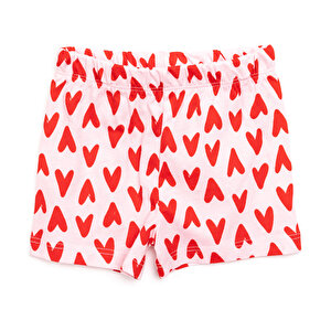 Kısa Kol Kalp Desenli Bisiklet Yaka Pijama Takımı