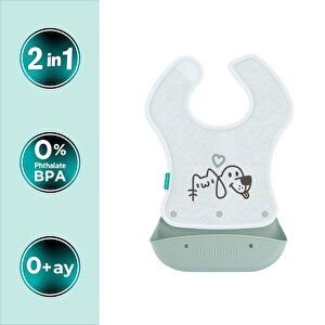 Katlanır Silikon & Kumaş Mama Önlüğü Powder Green