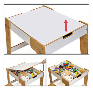 Ahşap Montessori Çocuk Oyun Masa ve Sandalye Naturel