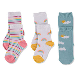 Gökkuşağı Desenli 3lü Soket Çorap Kız Bebek