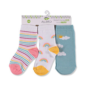 Gökkuşağı Desenli 3lü Soket Çorap Kız Bebek