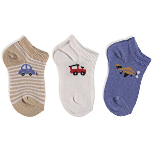 Araçlar Desenli 3lü Patik Çorap Erkek Bebek Erkek Bebek