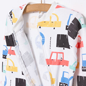 Araç Desenli Tekli Uzun Kol Fermuarlı Patiksiz Tulum Araç Desenli Tekli Uzun Kol Fermuarlı Patiksiz Tulum