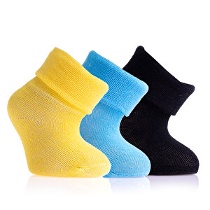 Albio Düz 3lü Kıvrık Çorap Erkek Bebek