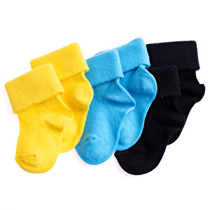 Albio Düz 3lü Kıvrık Çorap Erkek Bebek