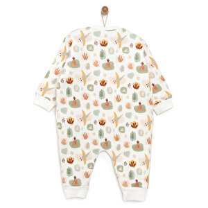 Erkek Bebek Uyku Tulum Araba Desenli İnterlok Fermuarlı 2 Tog Bisiklet Yaka Uzun Kol Bej