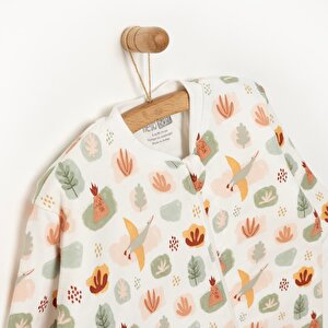 Erkek Bebek Uyku Tulum Araba Desenli İnterlok Fermuarlı 2 Tog Bisiklet Yaka Uzun Kol Bej